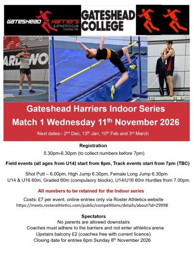 GATESHEAD INDOOR SERIES 2026-27 DATES AND SCHEDULE